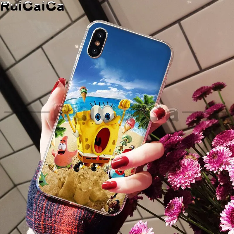 RuiCaiCa Губка Боб Забавный эстетический мультяшный умный чехол мягкий чехол для телефона для iPhone 6S 6plus 7plus 8 8Plus X Xs MAX 5 5S XR