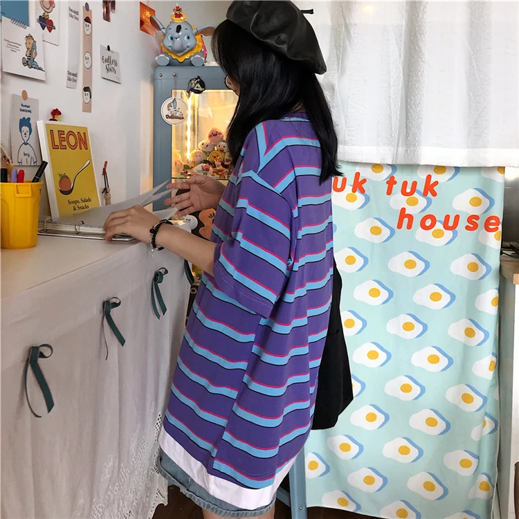 Летние футболки normcore, минималистичный стиль, короткий рукав, в полоску, круглый вырез, большие размеры, футболки, модный бренд, Корейская женская одежда, топы