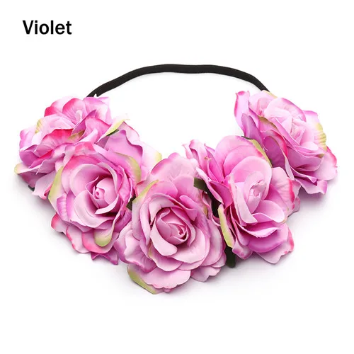 Violet HOOH женский свадебный цветок корона ободки Девушки Бохо повязка на голову для невесты аксессуары, ленты для волос лента бант Венок повязка на голову - Цвет: Violet