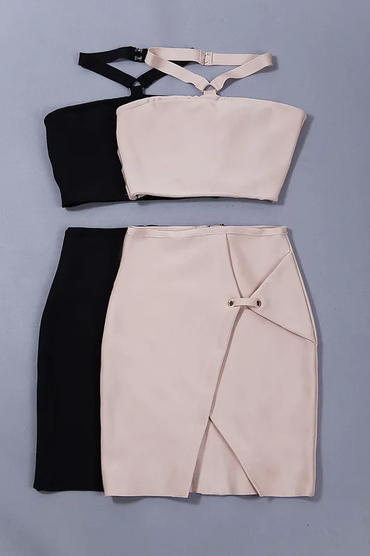 2016 новый летний платье бежевый черный рукавов холтер из двух частей передняя