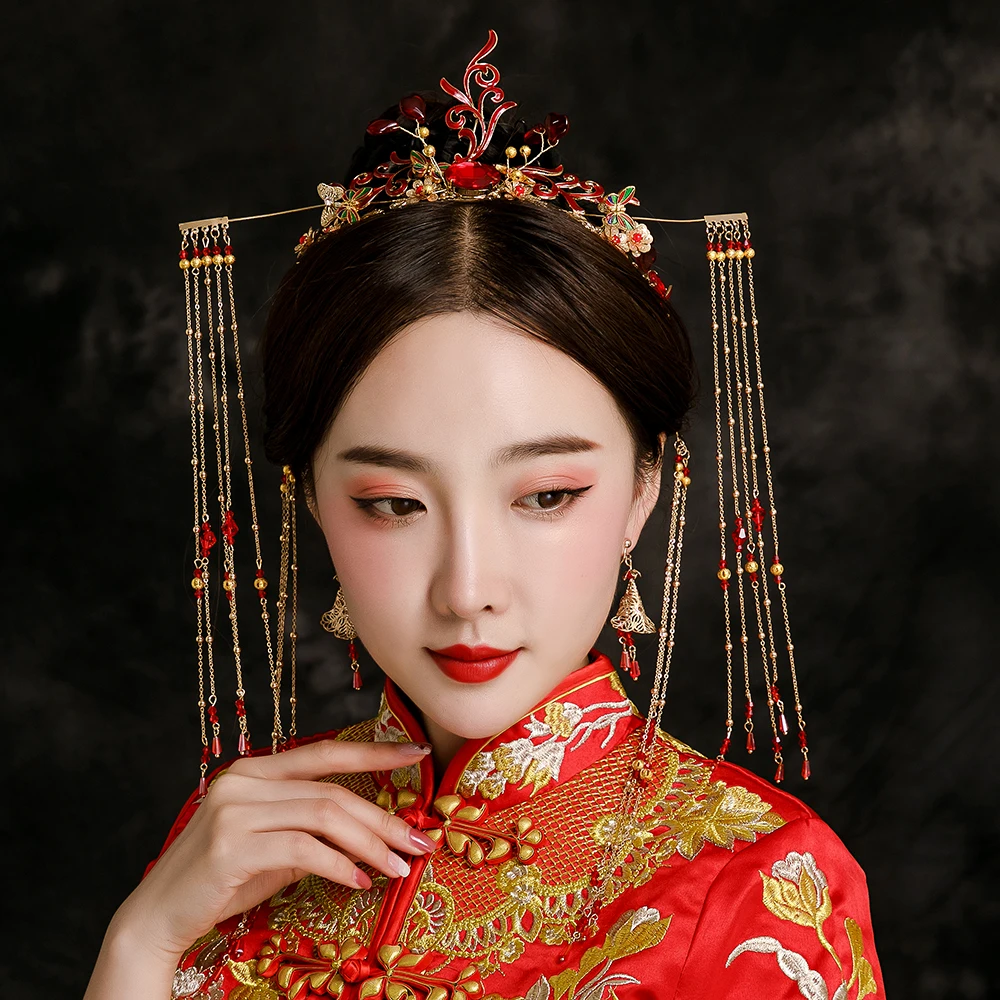 Китайский Свадебный головной убор костюм Корона Феникс свадебные аксессуары для