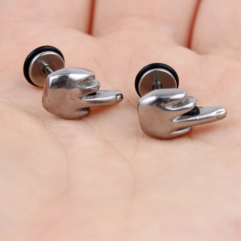 Модные мужские сережки в форме среднего пальца Летние Стильные серьги из