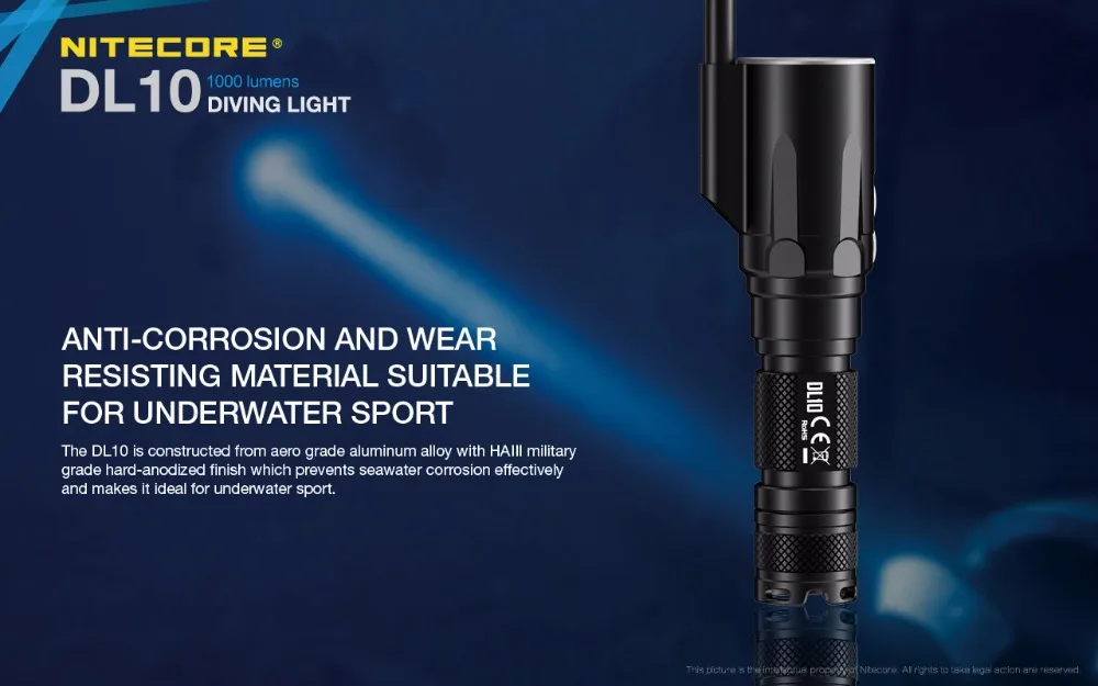 NITECORE DL10 дайвинг вспышка светильник CREE XP-L HI V3 светодиодный Макс 1000ЛМ водонепроницаемый 30 м Дайвинг светильник Подводный фонарь с батареей 18650