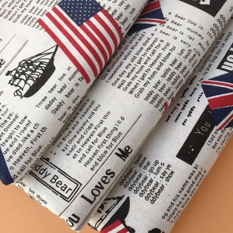 Одногодичная ткань Vintage Brand Zaka UK & USA с печатью букв газеты из хлопкового льна размером 95x150 см для самостоятельного пошива скатерти, подушек и прочего.
