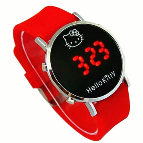 Red Детские часы с кошкой, hello kitty, часы для девочек, милые Мультяшные часы, детские часы, Детские милые силиконовые наручные часы, светодиодный дисплей для мальчиков, Reloj - Цвет: Red