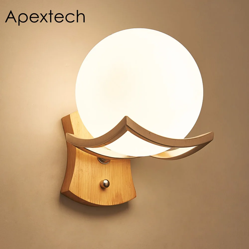 Apextech деревянный настенный светильник из молочного стекла, прикроватный настенный ночник, современный стиль, украшение для помещений, настенный светильник