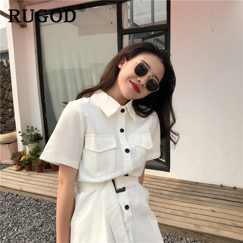 RUGOD в Корейском стиле однотонные хлопковые Женский Игровой костюм 2019 Лето Кнопка
