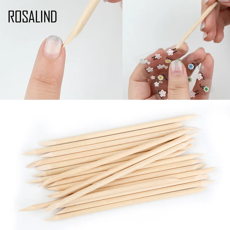 ROSALIND 100 шт./лот оранжевые палочки деревянные толкатели для кутикулы набор