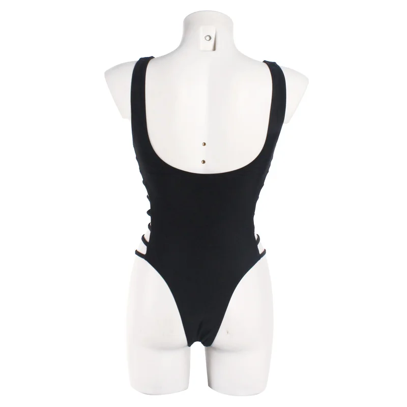 Newest Sexy One Piece Women Swimwear Black deep v neck backless Rope lace up bodysuit Swimsuit Hollow out trajes de bano | Спорт и