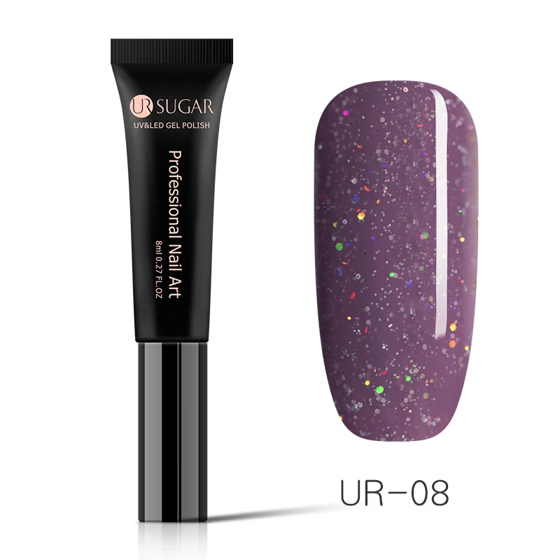 UR-08 Ur SUGAR, 8 мл, гель для ногтей, голографический лак, сияющий блеск, лазер, розовый, замочить от УФ-геля, долговечный Гель-лак для ногтей - Цвет: UR-08