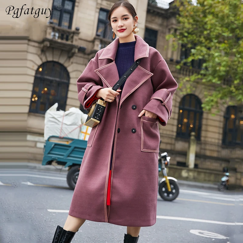 Для женщин с лацканами пальто Тренч поясом Элегантный Узелок шерстяное