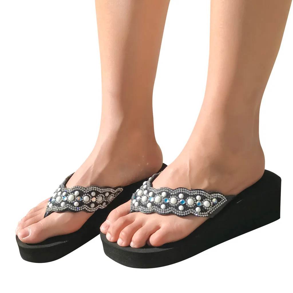 

SAGACE Slippers Fashion Rhinestones Wedges Flip Flops Women's Casual Beach Shoes High Quality Women's Slipper Ladies Shoes Sexy