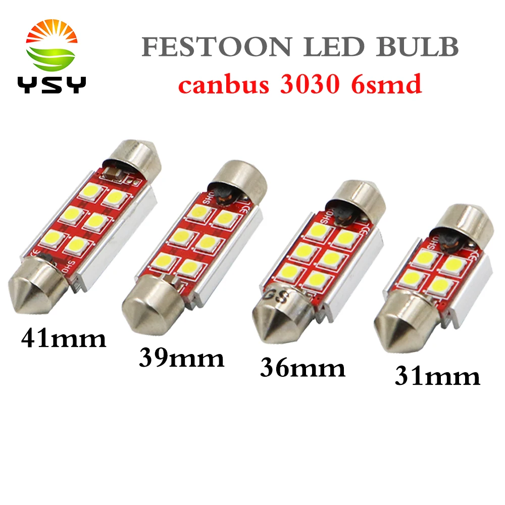 YSY 200 шт. 3030 4 SMD 31 мм 6 36 39 41 гирлянда Canbus без ошибок C5W купольная Светодиодная лампа