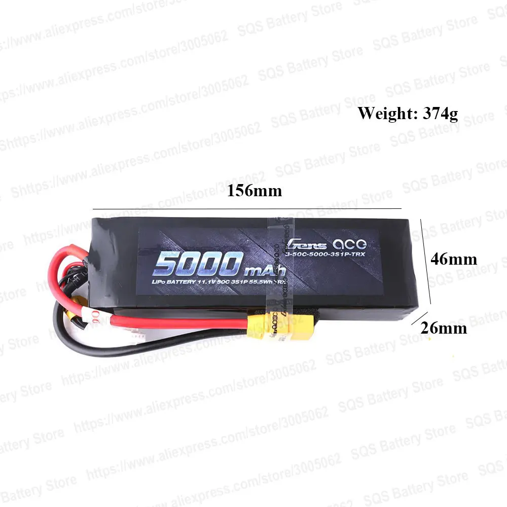 Gens ace Lipo аккумулятор 11,1 V 5000mAh Lipo 3S аккумулятор 50C TRX XT90 вилка батарея для Slash VXL Slash 4x4 VXL E-Maxx бесщеточный