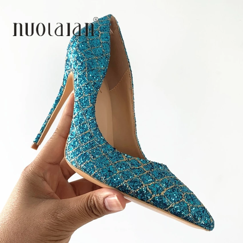 

2019 Fashion Sexy Sequin Women High Heels Spring Elegant Pointed Toe Lady Pumps Stiletto Wedding Party Women Shoes 8/10/12CM