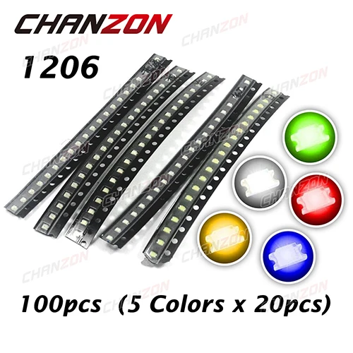 100 шт. светодиодный комплект 1206(3216) SMD красный, синий, зеленый, белый, желтый светодиодный светильник, светодиодная лампа, посылка светильник SMT-Emitting 20mA - Цвет: 5colors x 20pcs Mix