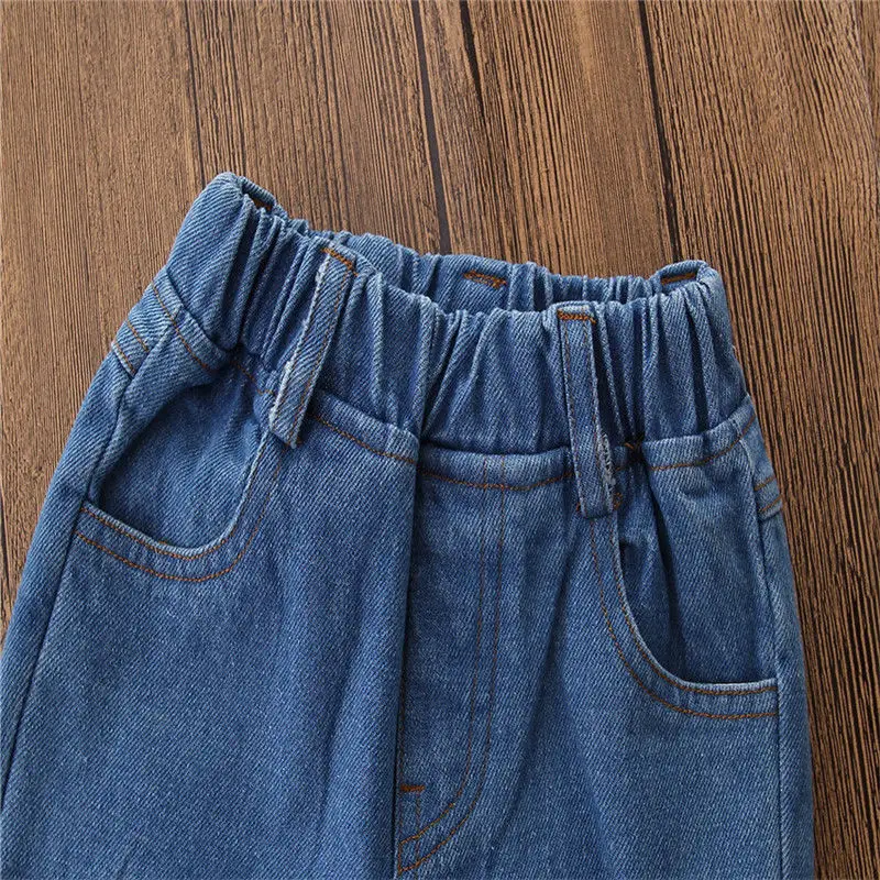 Комплект джинсовой одежды для маленьких девочек от 1 до 7 лет белые футболки с