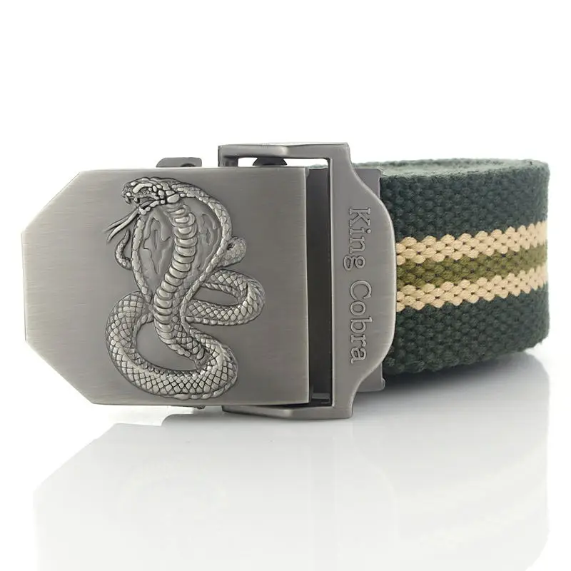 Green stripe BOKADIAO мужской и женский военный холщовый ремень роскошный KingCobra металлический пояс с пряжкой для джинсов армейский тактический ремень для мужчин ремень мужской - Цвет: Green stripe