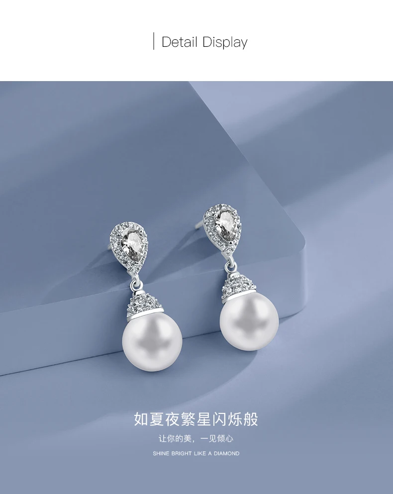 Warme Farben 925 Серебряные женские серьги сделанные с кристаллами Swarovski элегантные жемчужные висячие серьги Модные ювелирные изделия Свадебные серьги