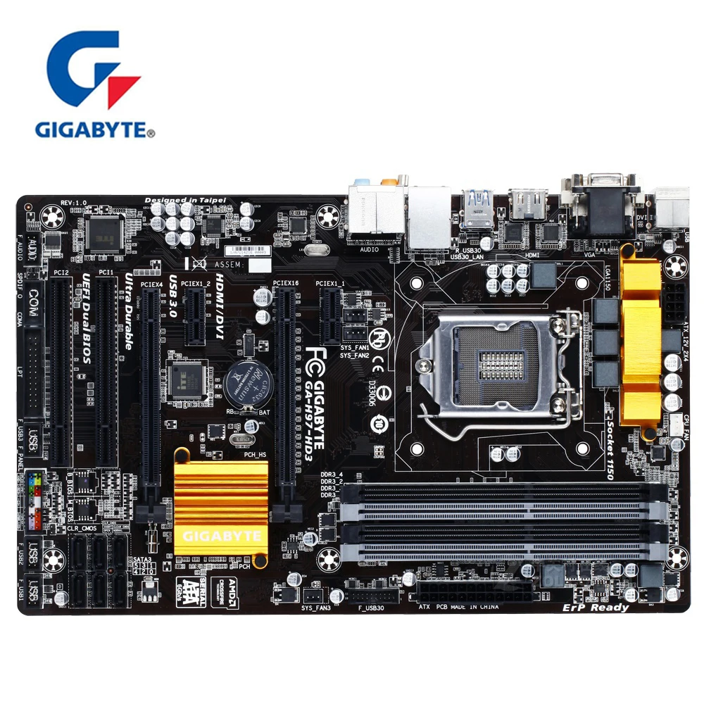 100% Gigabyte GA H97 HD3 материнская плата LGA1150 DDR3 USB 3 0 32G настольная системная D3H SATA III