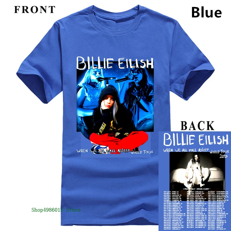Синий Футболка Billie Eilish World Tour с Spcl гость Дензел Карри концертная футболка хлопковая футболка с короткими рукавами - Цвет: Синий