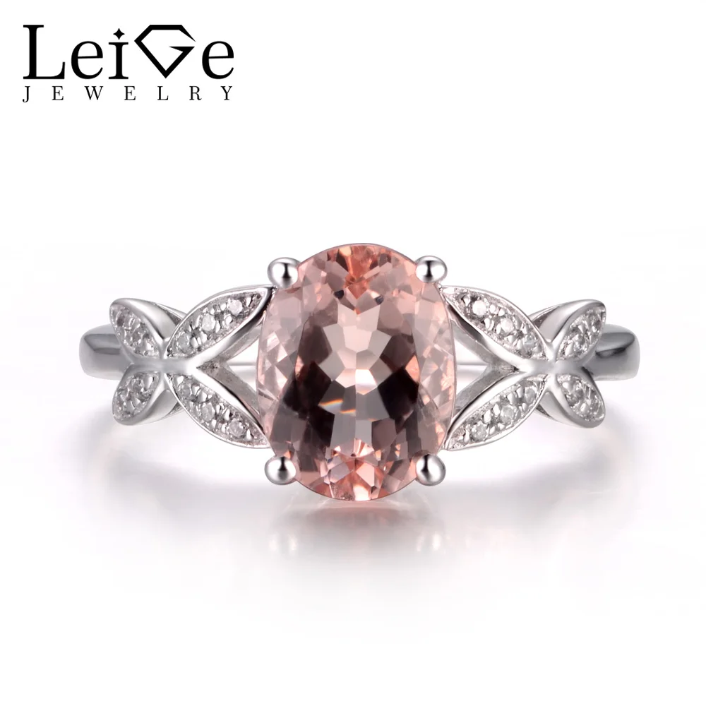 

LeiGe Jewelry Natural Morganite Rings Unique Anniversary Ring Oval Cut Pink Gemstone Ring Solid 925 Sterling Silver Fine Jewelry