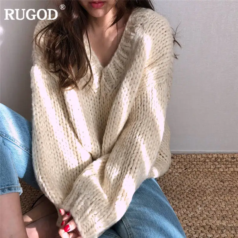 Женский Однотонный свитер RUGOD повседневный трикотажный пуловер большого размера