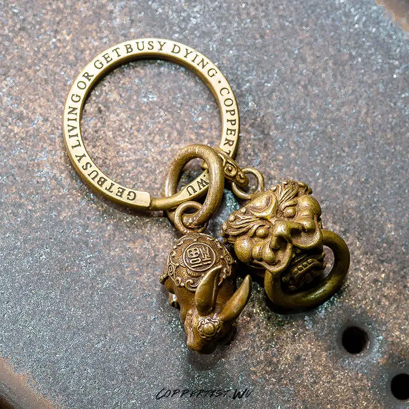 Coppertist. wu маленькая голова льва бронзовый брелок латунный брелок для ключей ручной работы Золотое модное кольцо для ключей с сумочкой кулон - Цвет: Type 7