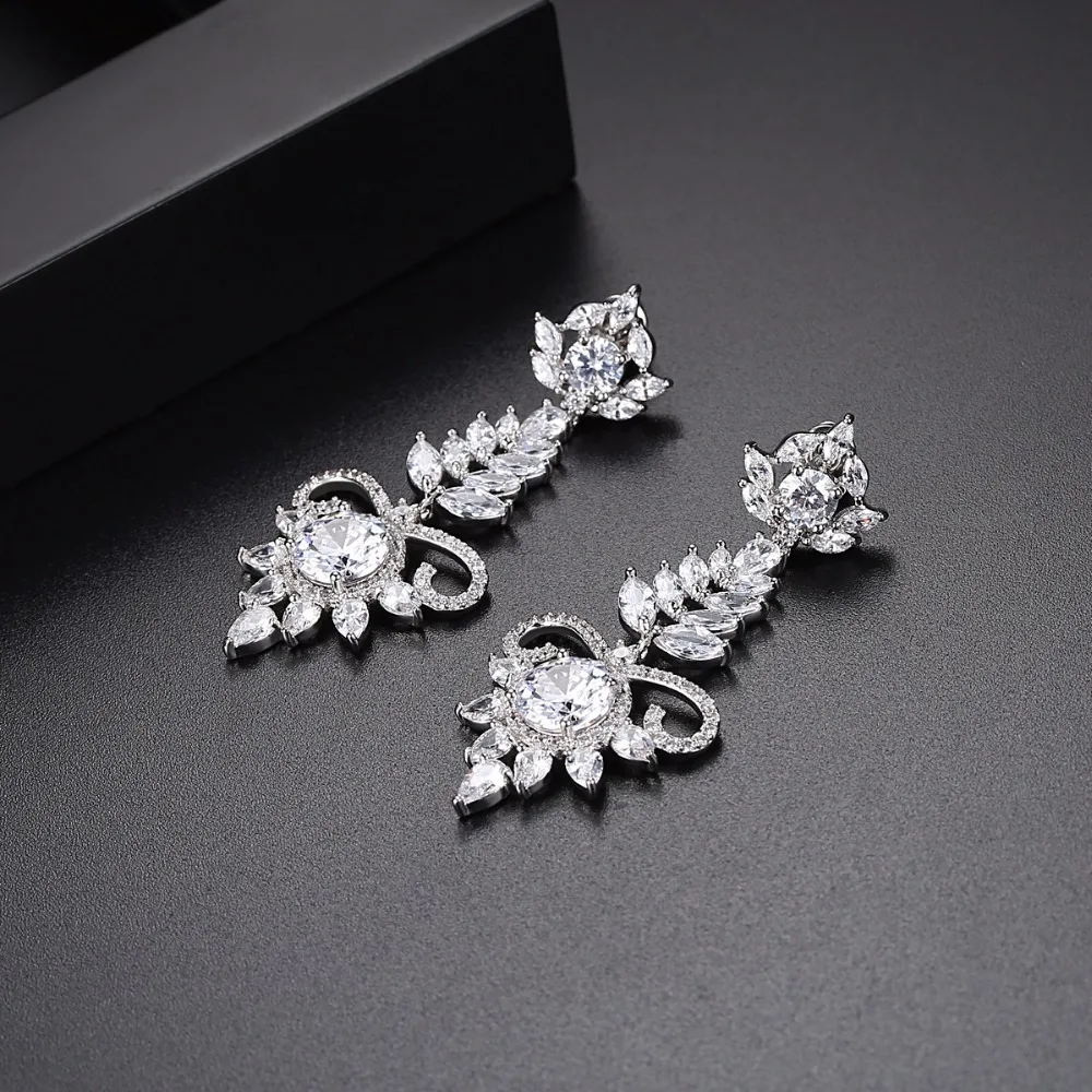 LUOTEEMI Gorgeous boucle oreille femme Long Dangle Earrings for Women Luxury Marquise Flowers Chandelier Bridal Wedding Bijoux | Украшения