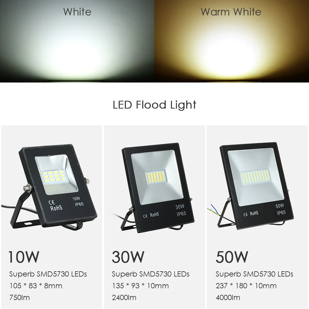 AC100-264V 10 Вт/30 Вт/50 Вт 70LED потолочные светильник Точечный светильник SMD5730 IP65 для ночного строительства стоянка для внутреннего и наружного декора