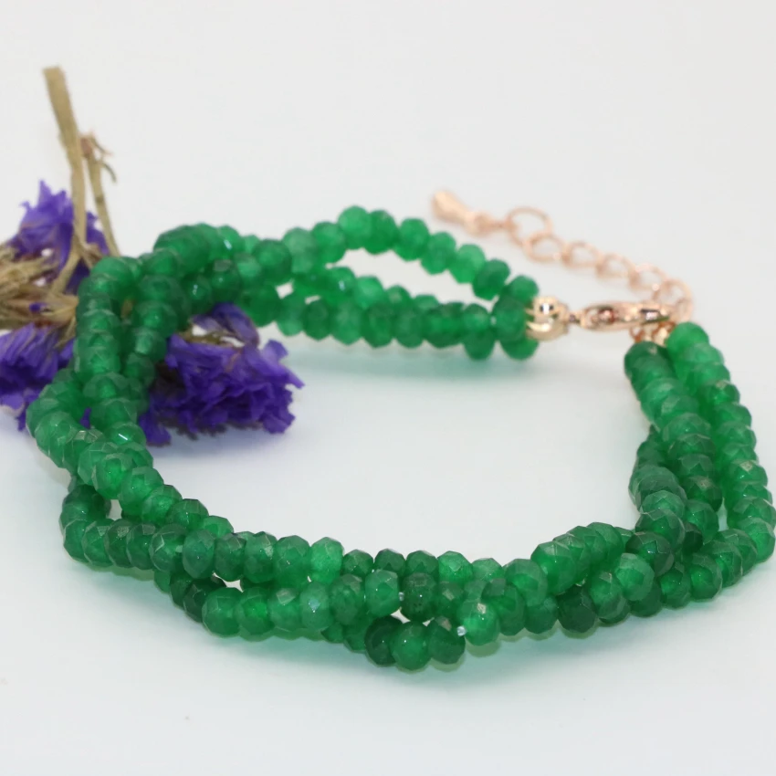 Свадьба Вечеринка подарки 3 ряда Многослойные 2*4 мм зеленый нефрит халцедон