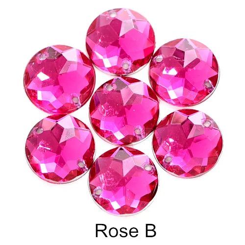 Rose B 6 размеров Цветные Красные пришивные стразы, Хрустальные акриловые пришивные стразы с плоской задней стороной, акриловые круглые фаски для одежды Y3493 - Цвет: Rose B