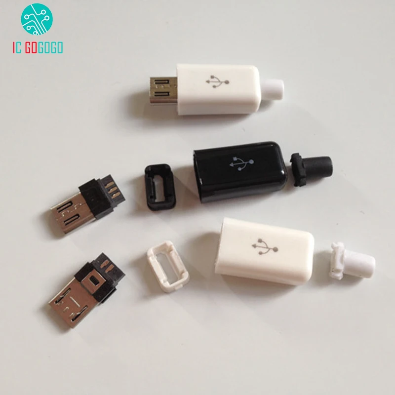 10 шт. MICRO USB Мужской 5P Тип сварки разъем адаптер DIY Kit Черный Белый USB штекер 5PIN 5-контактный USB зарядное устройство разъем для зарядки