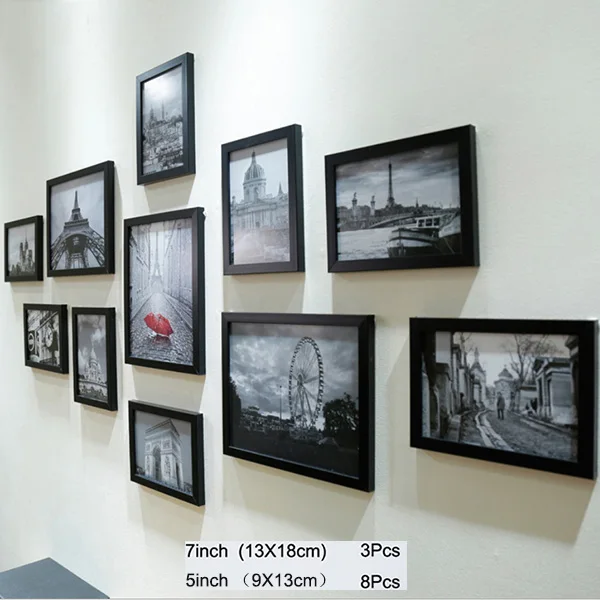 Black Photo Frame 11 шт. классические фоторамки для настенных подвесных фоторамок 5 7 дюймов Свадебные парные Рекомендуемые фоторамки - Цвет: Black Photo Frame