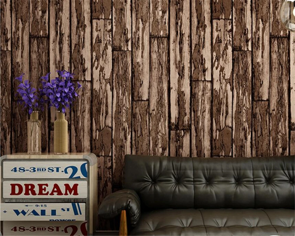 

beibehang papel de parede wall paper Nostalgic PVC wallpaper antique board bar personality fashion women clothing shop wood wall