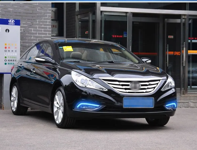 

eOsuns led drl daytime running light for Hyundai Sonata 8th 2011-12 with Dynamic moving yellow turn signal and blue night light