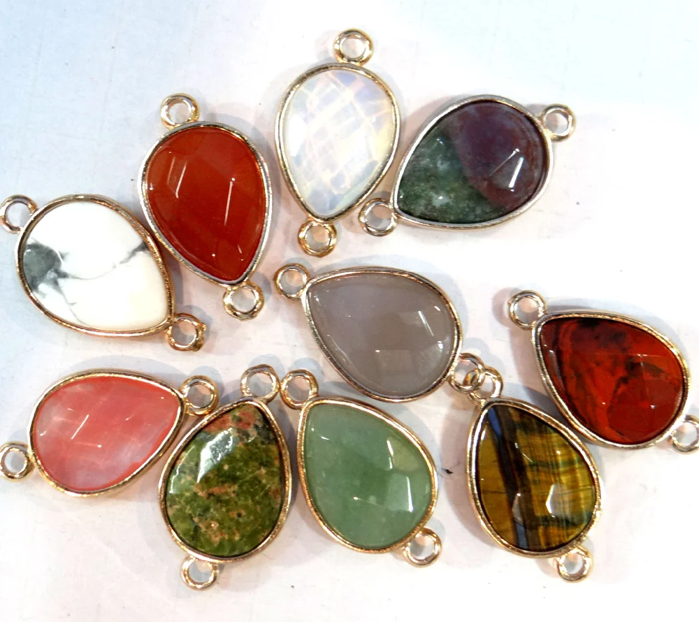 Подвеска-коннектор из натурального камня с бирюзой кварцевым кристаллом тигром