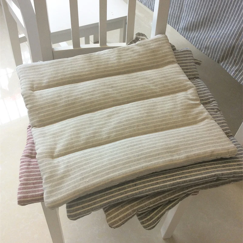 Лидер продаж полосатая подушка для обеденного стула из хлопка и льна Мягкая