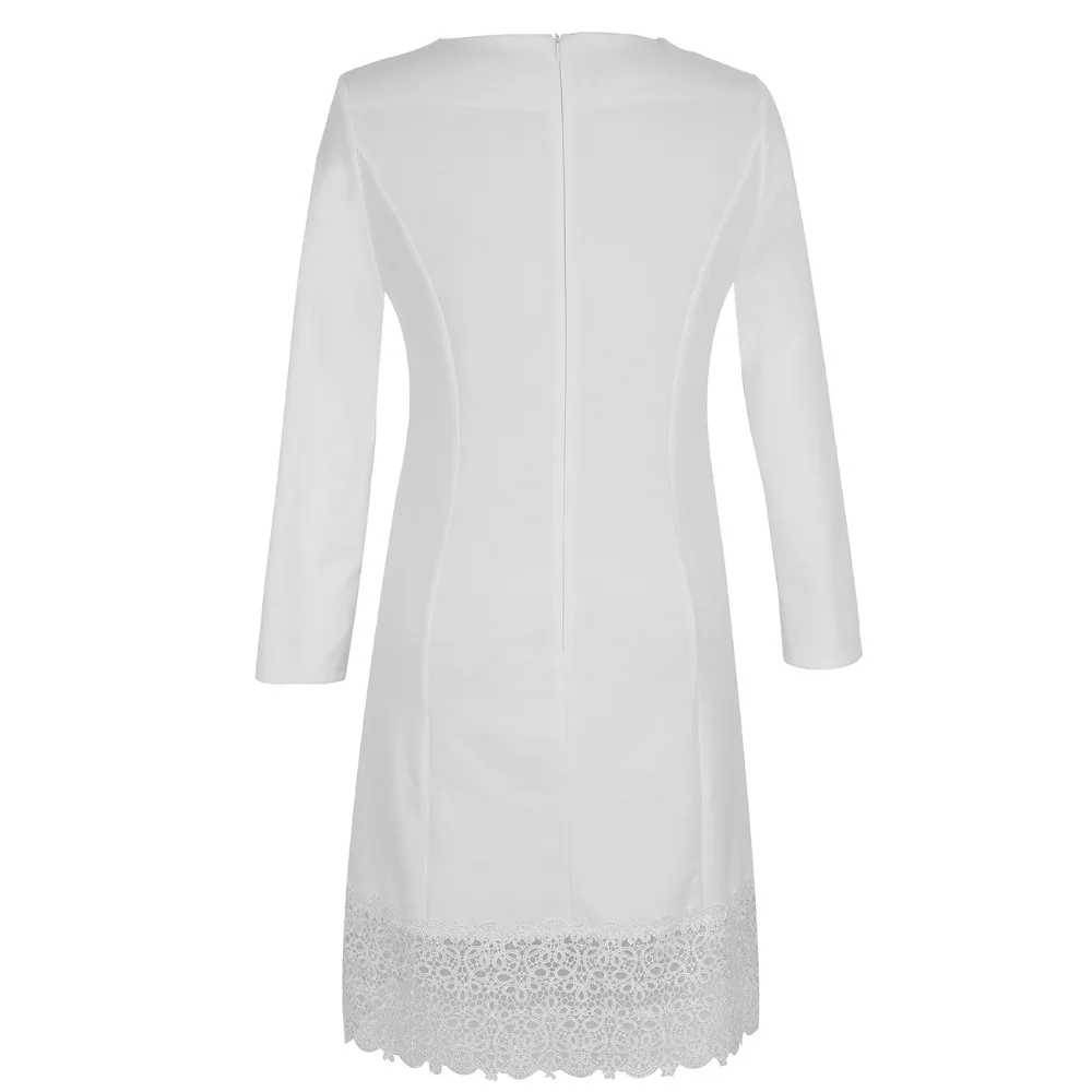 Elegent Черный Dress Кружева Лоскутное Белые Платья С Длинным Рукавом V Шеи Милые Дамы