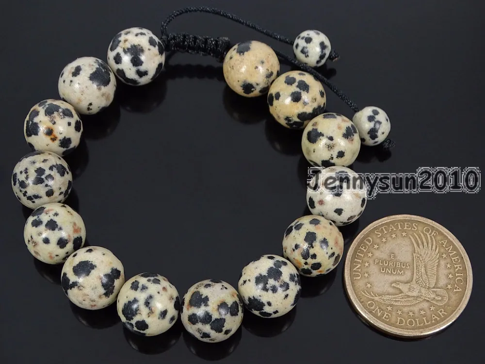 

Handmade 12mm Adjustable Natural Dalmation Spot Gems Stone Round Beads Bracelet Healing Reiki 5 Strands/Pack