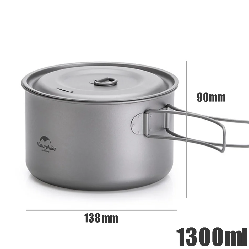 pot 1300ml Naturehike титановая сковорода титановая чашка для 2-3 человек уличная Титановая посуда походный горшок Сковорода для пикника кухонная посуда - Цвет: pot 1300ml