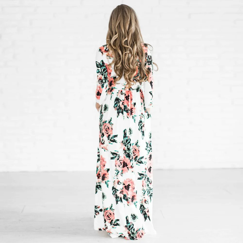 Женское Цветочное платье с длинным рукавом и круглым вырезом винтажное длинное