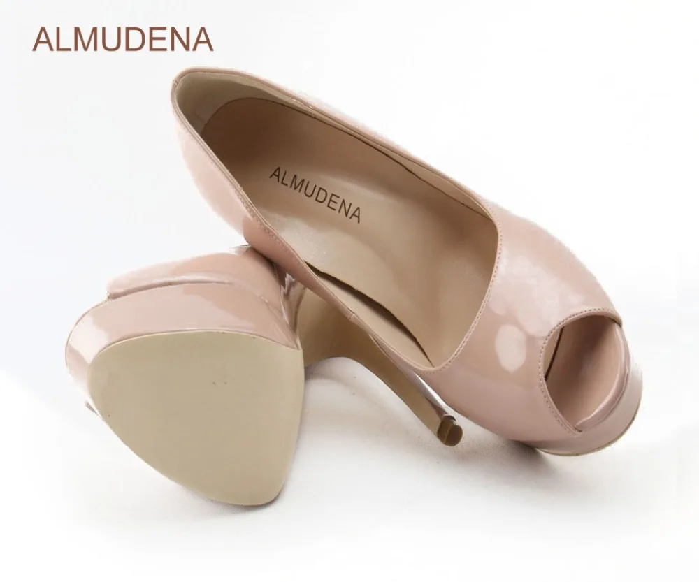 ALMUDENA/Лидер продаж туфли лодочки из лакированной кожи телесного и черного цвета