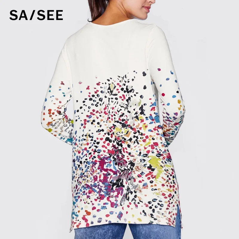 Женская Повседневная футболка с длинным рукавом свободная туника большого