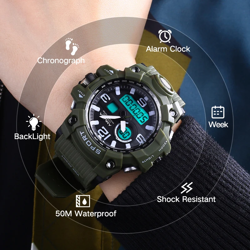 AMUDA большой циферблат Открытый Военные Спортивные часы Для мужчин шок