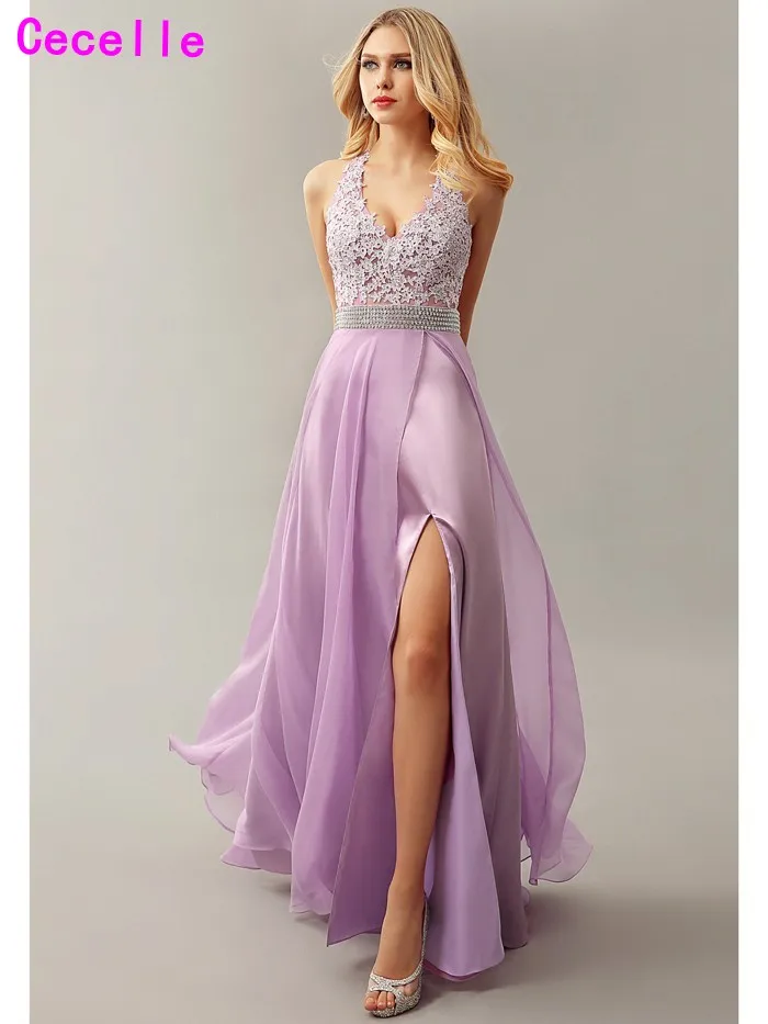 Новое сексуальное сиреневое шифоновое вечернее платье трапециевидной формы с v