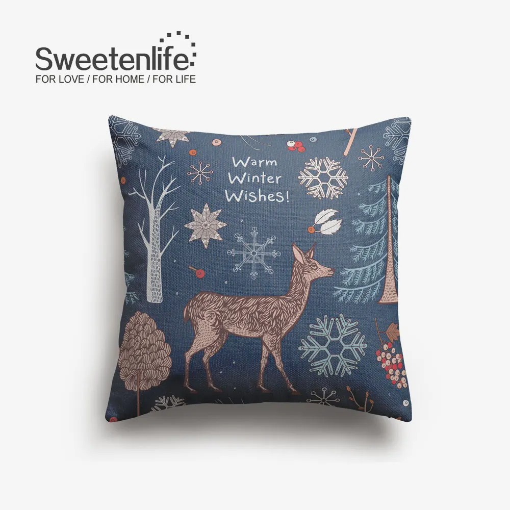 SL0269 Sweetenlife 50x50 см акварель узор Чехлы лесных оленей декоративная наволочка Рождество силуэты стул подушку - Цвет: SL0269