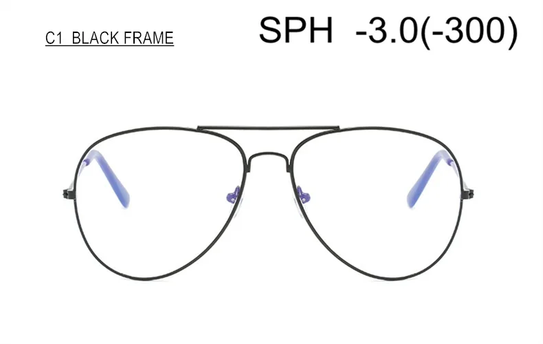 SUMONDY Рецептурные очки для близорукости SPH от 0 до-6,0 для женщин и мужчин модные оправа металлический оптические очки с диоптром по рецепту конечный продукт UF51 - Цвет оправы: C1 BLACK (-3.0)