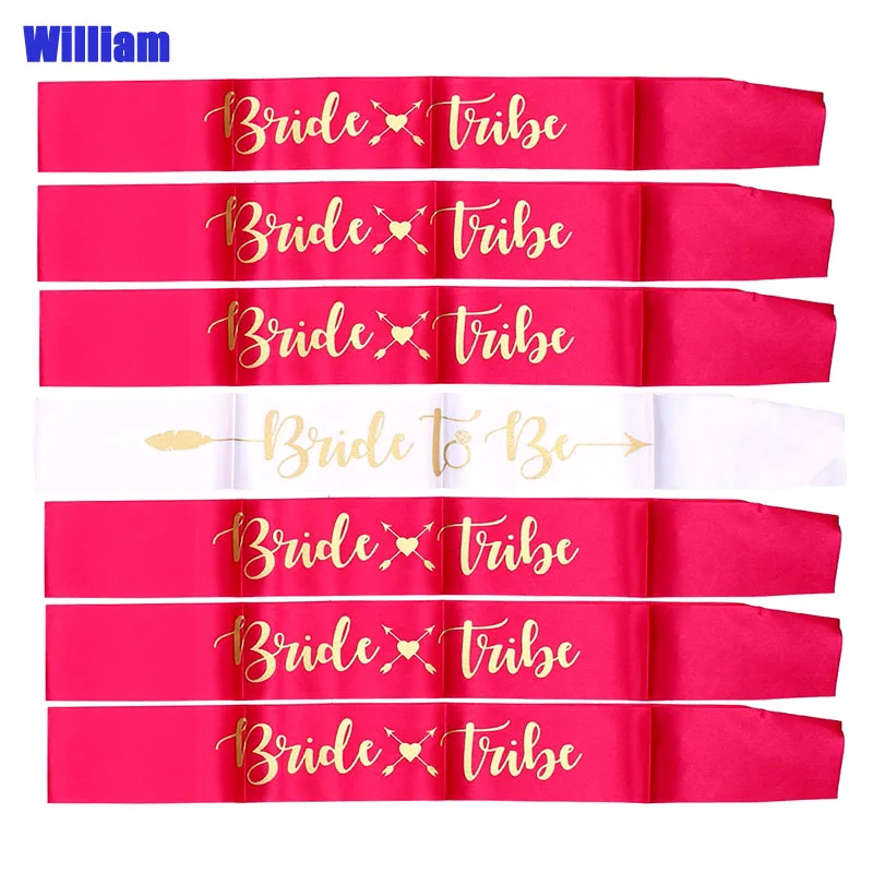 7pcs Red 6+ 1 шт./набор, свадебные вечерние платья для девичника, атласная лента, пояс для свадебной вечеринки, украшение для девичника - Цвет: 7pcs Red
