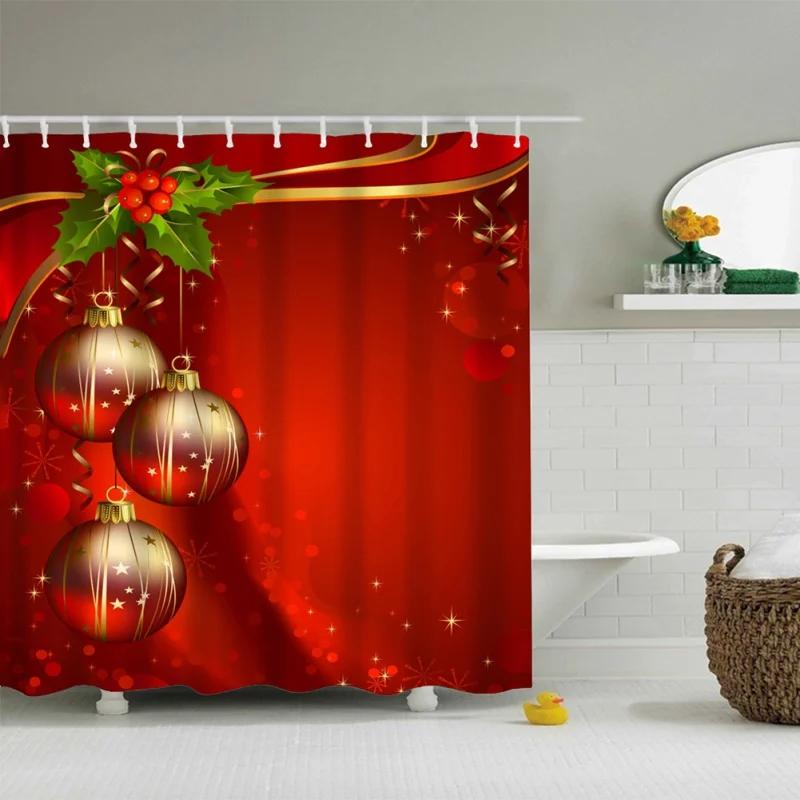 

Merry Christmas Santa Claus Shower Curtain Sleepy Snowman Pattern Waterproof Bathroom Shower Bath Curtain